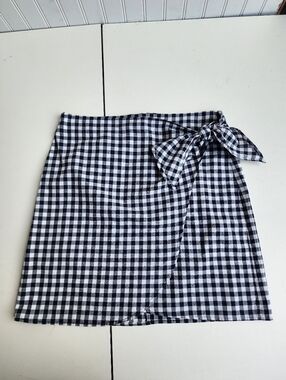 Ann Taylor LOFT Cotton Gingham Wrap Shift Skirt Black White 100% Cotton Sz 4